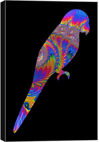 Fractal Parrot on Black Canvas Print by Steve Purnell