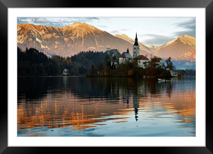 Sunset over Lake Bled Framed Mounted Print by Ian Middleton
