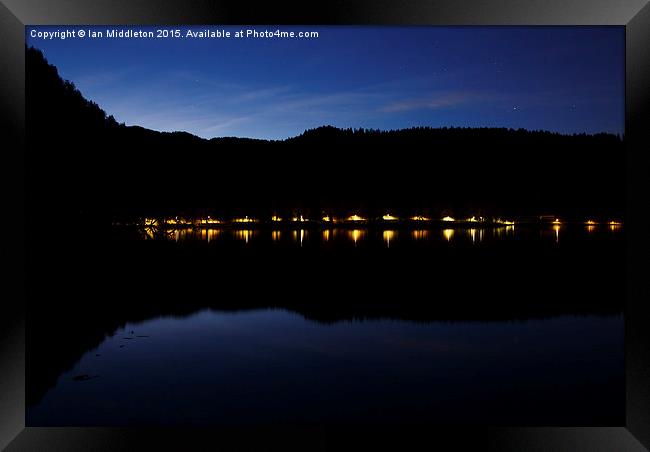 View across Lake Bled at night Framed Print by Ian Middleton