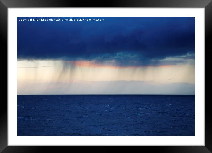 Rain on the horizon at Strumble Head Framed Mounted Print by Ian Middleton