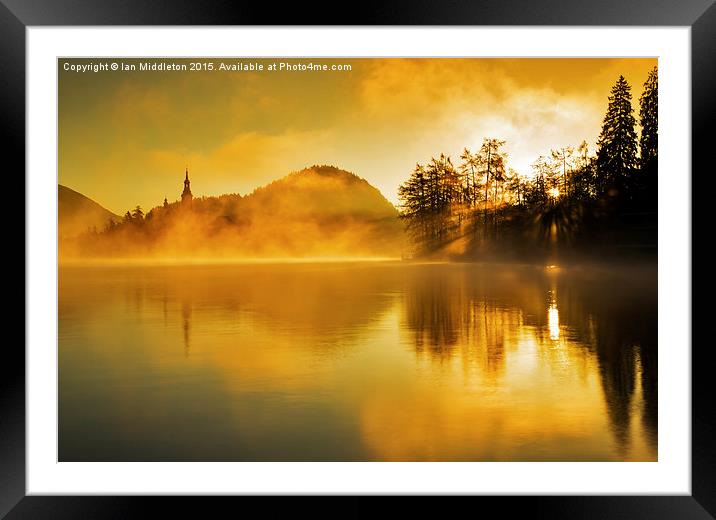 Misty sunrise at Lake Bled Framed Mounted Print by Ian Middleton