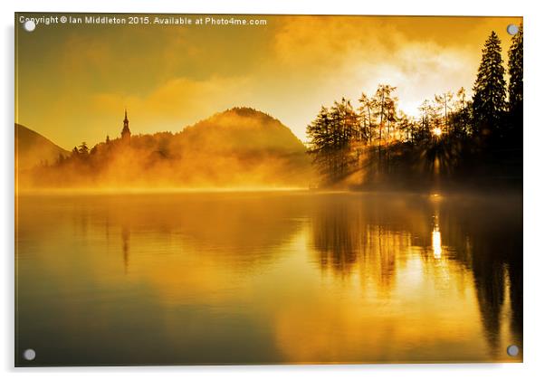 Misty sunrise at Lake Bled Acrylic by Ian Middleton