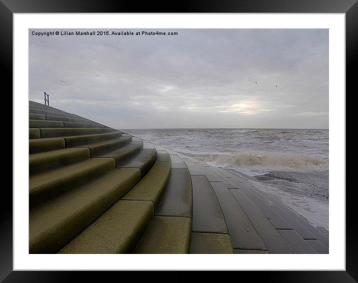  A Grey Day at Cleveleys.  Framed Mounted Print by Lilian Marshall