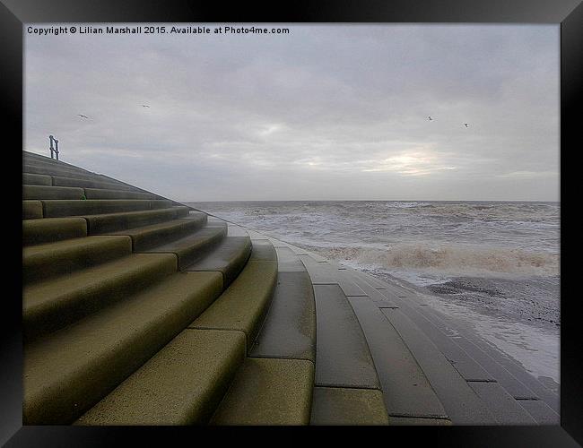  A Grey Day at Cleveleys.  Framed Print by Lilian Marshall