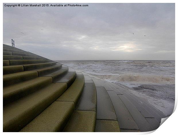  A Grey Day at Cleveleys.  Print by Lilian Marshall