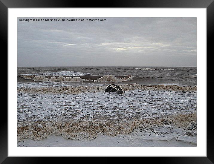  A Grey Day at Cleveleys.  Framed Mounted Print by Lilian Marshall
