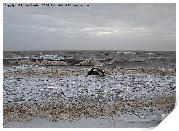  A Grey Day at Cleveleys.  Print by Lilian Marshall