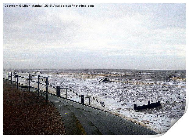  A Grey Day at Cleveleys.  Print by Lilian Marshall