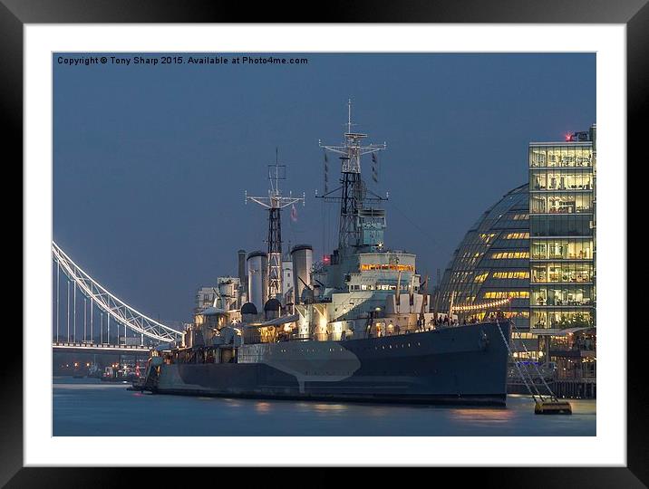  HMS Belfast at Night Framed Mounted Print by Tony Sharp LRPS CPAGB