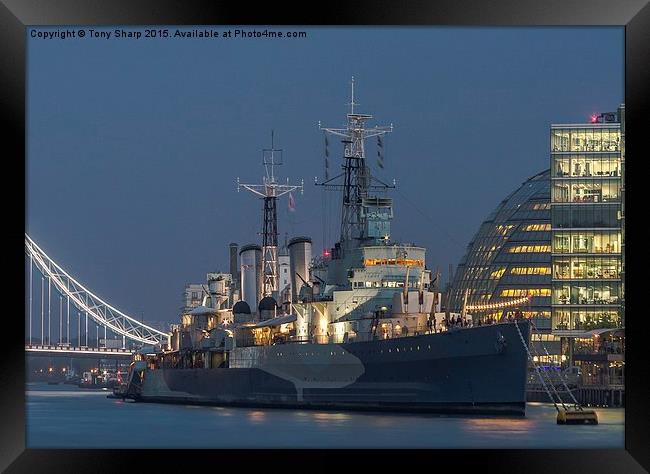  HMS Belfast at Night Framed Print by Tony Sharp LRPS CPAGB