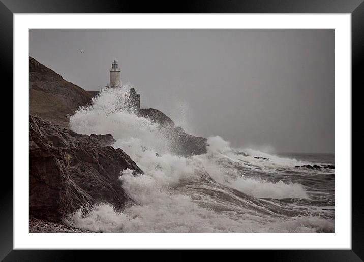  Waves at the Lighthouse. Framed Mounted Print by Becky Dix