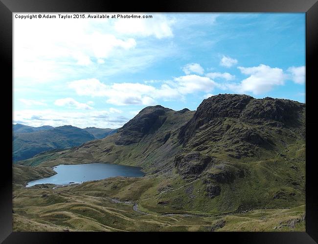  Langdale pikes and stickle tarn in summer glory,  Framed Print by Adam Taylor