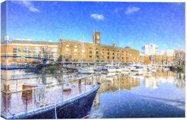 St Katherines Dock London Snow Canvas Print by David Pyatt