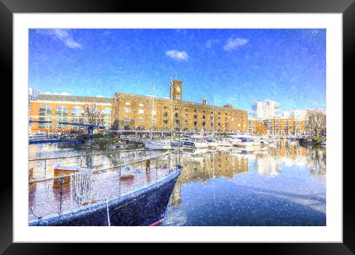 St Katherines Dock London Snow Framed Mounted Print by David Pyatt