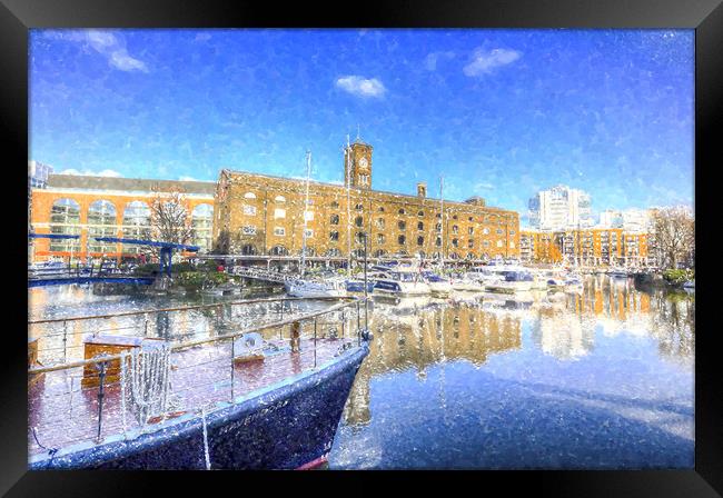 St Katherines Dock London Snow Framed Print by David Pyatt