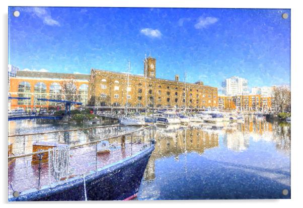 St Katherines Dock London Snow Acrylic by David Pyatt