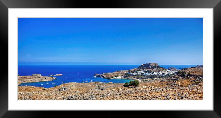 Lindos Panorama Framed Mounted Print by Tom Gomez
