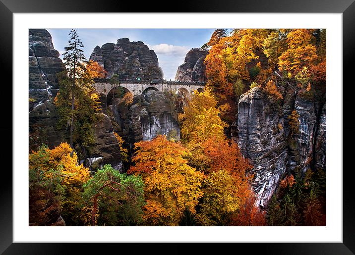  Bastei Bridge in Autumn Time. Saxon Switzerland Framed Mounted Print by Jenny Rainbow