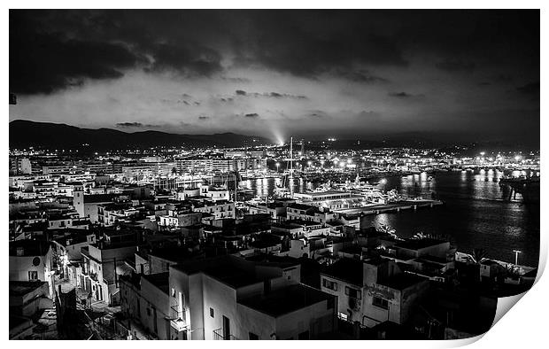 Ibiza Old town at night Print by phil davidson