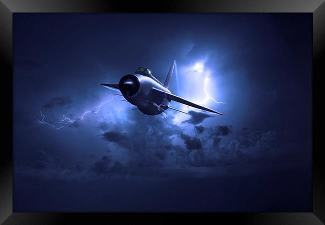 Lightning storm: RAF Lightning in electric storm Framed Print by Gary Eason