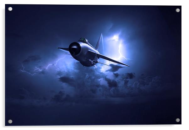 Lightning storm: RAF Lightning in electric storm Acrylic by Gary Eason
