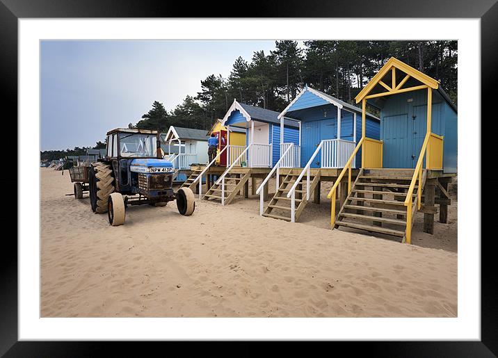 Tractor and Beach Huts Framed Mounted Print by Stephen Mole