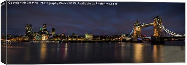 Tower Bridge Night Panorama Canvas Print by Creative Photography Wales