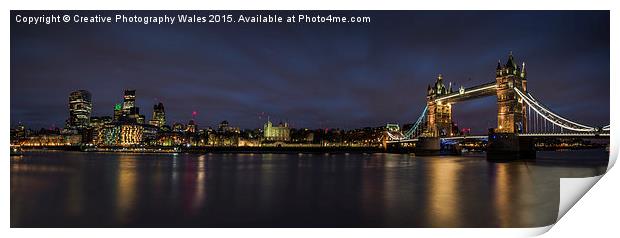 Tower Bridge Night Panorama Print by Creative Photography Wales