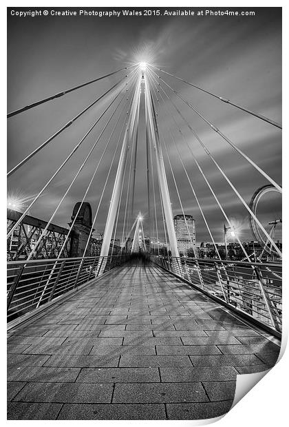 The Embankment Pedestrian Bridge at Night, London Print by Creative Photography Wales