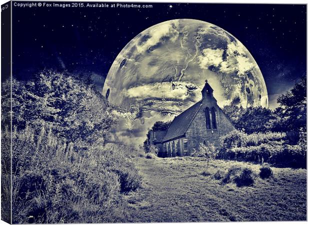  church and the moon Canvas Print by Derrick Fox Lomax