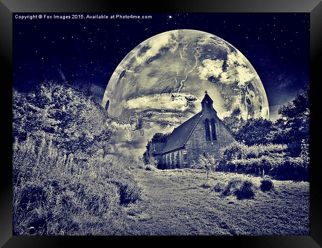  church and the moon Framed Print by Derrick Fox Lomax