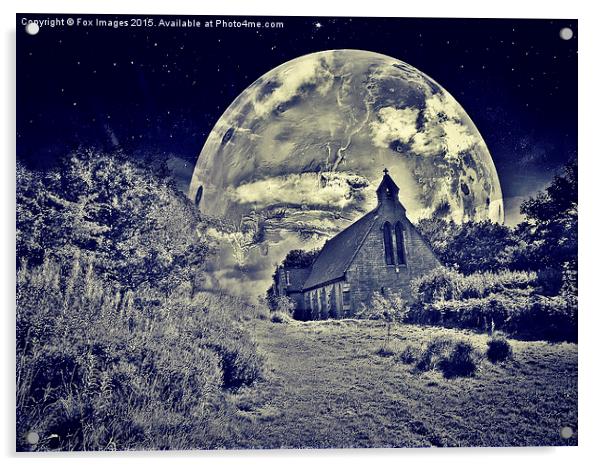  church and the moon Acrylic by Derrick Fox Lomax
