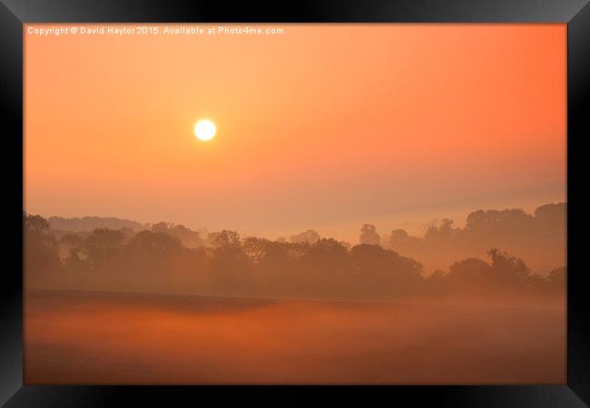  Sunrise and mist at Newland Corner Framed Print by David Haylor