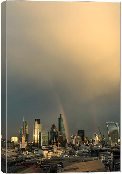 Double rainbow over the City of London vertical Canvas Print by Gary Eason