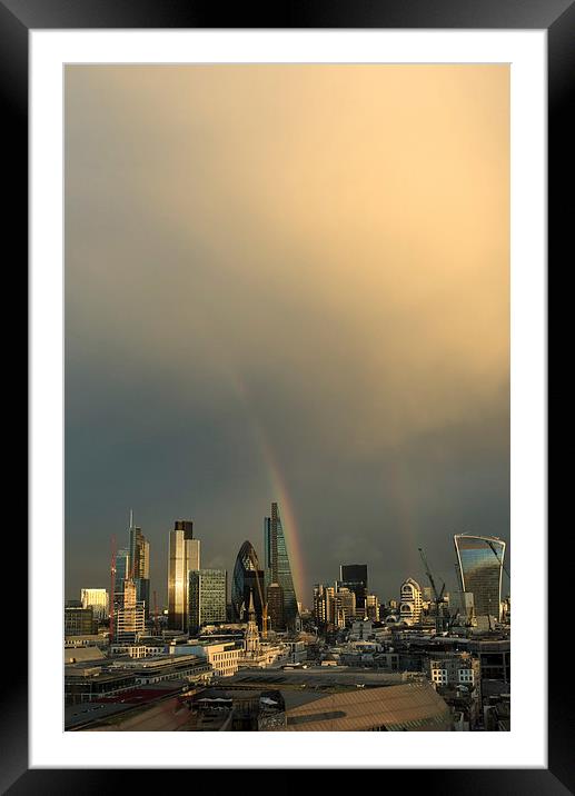 Double rainbow over the City of London vertical Framed Mounted Print by Gary Eason