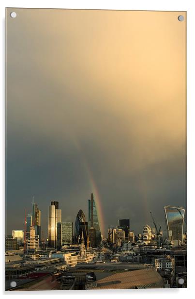 Double rainbow over the City of London vertical Acrylic by Gary Eason