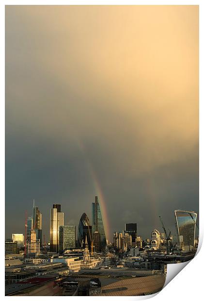 Double rainbow over the City of London vertical Print by Gary Eason