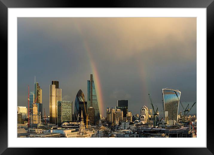 Double rainbow over the City of London Framed Mounted Print by Gary Eason