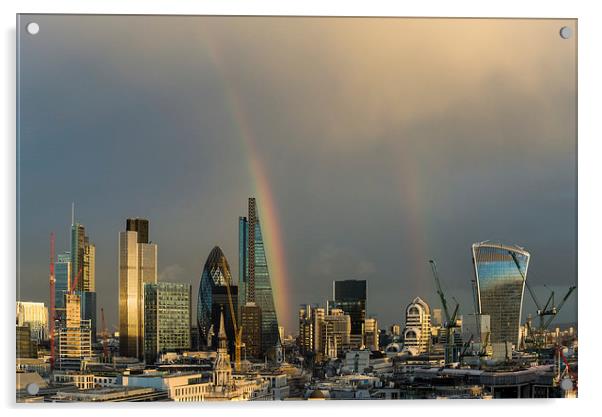 Double rainbow over the City of London Acrylic by Gary Eason