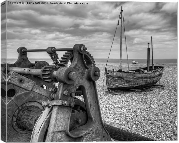  Winch and Boats Canvas Print by Tony Sharp LRPS CPAGB