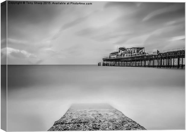  Hastings Pier in Monochrome Canvas Print by Tony Sharp LRPS CPAGB