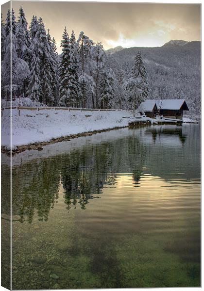Lake Bohinj in winter, Slovenia Canvas Print by Ian Middleton