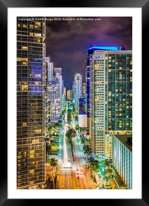 Night Colours of Miami Framed Mounted Print by Gareth Burge Photography