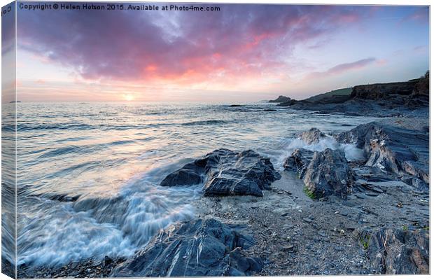 Beautiful Sunset at Trevone Bay Canvas Print by Helen Hotson