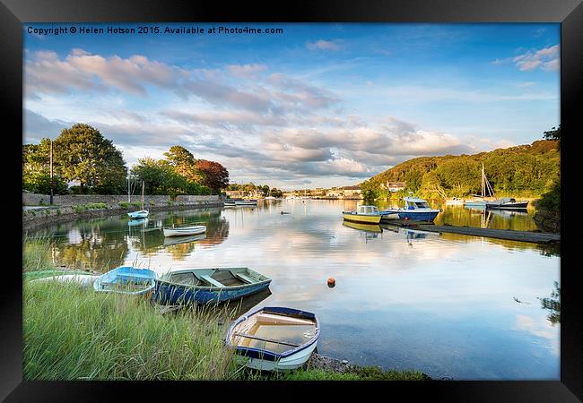 Boats at Millbrook in Cornwall Framed Print by Helen Hotson