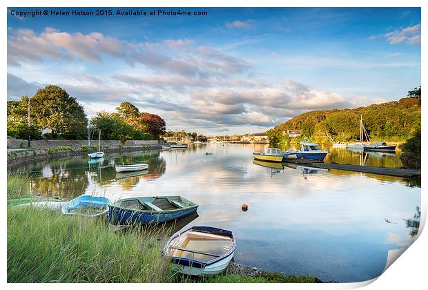 Boats at Millbrook in Cornwall Print by Helen Hotson