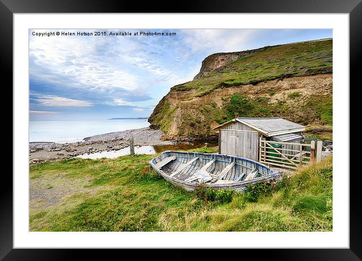 Boat on the Beach at Millook Haven in Cornall Framed Mounted Print by Helen Hotson