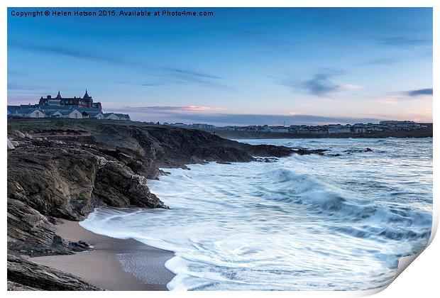 Stormy Seas at Newquay Print by Helen Hotson