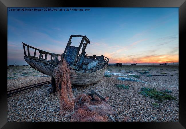 Old Boat at Dungeness Framed Print by Helen Hotson