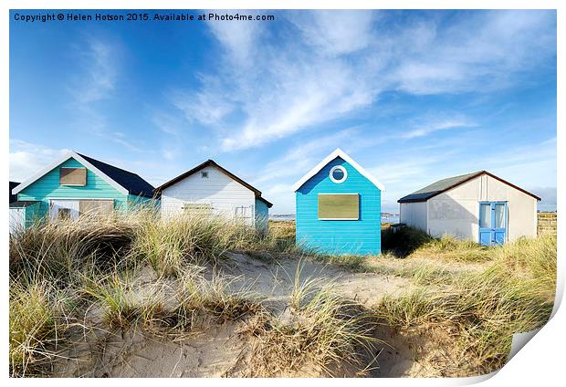 Beach Huts Print by Helen Hotson